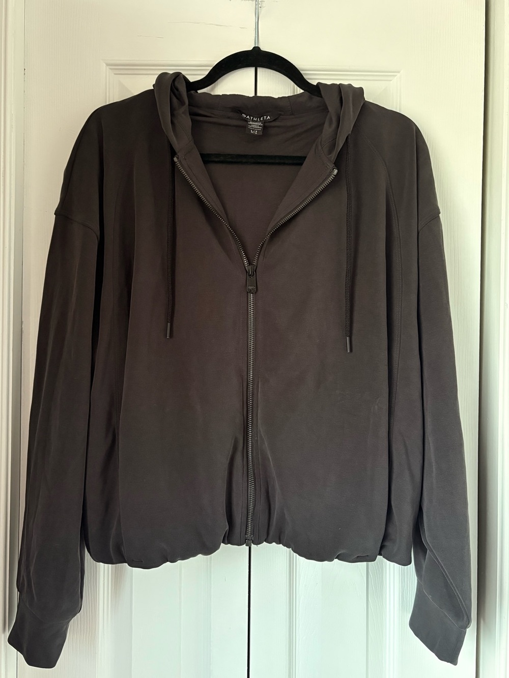 Athleta SeaSoft Bubble Hem Charcoal Gray Zip Hoodie Jacket